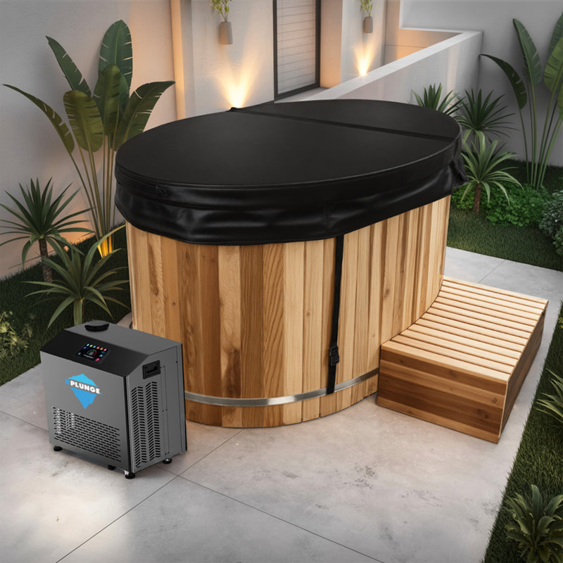62 In. 2-Person 0-Jet Cedar Cold Plunge  Ice Bath Tub/Hot Tub With 1 HP Powerful Chiller And Heater In Natural Finish