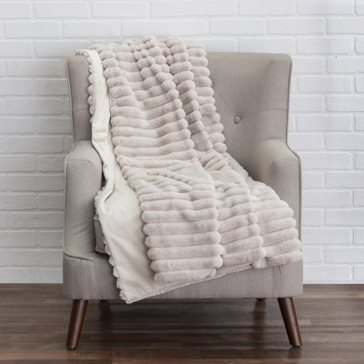 Cloud9 Design Lux Faux Fur & Velvet Throw 70" W x 57" L Channeled Luxury Accent Blanket for Sofa & Bed