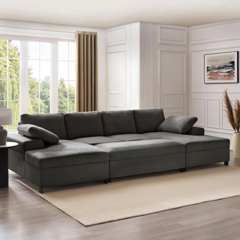 Berdena 5 Seater Corner Sofa , Grey Linen