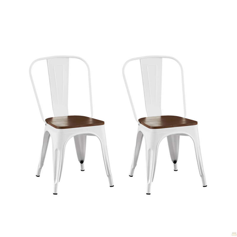 Ensemble de 2 chaises de salle à manger en métal, 2, Brun antique / blanc