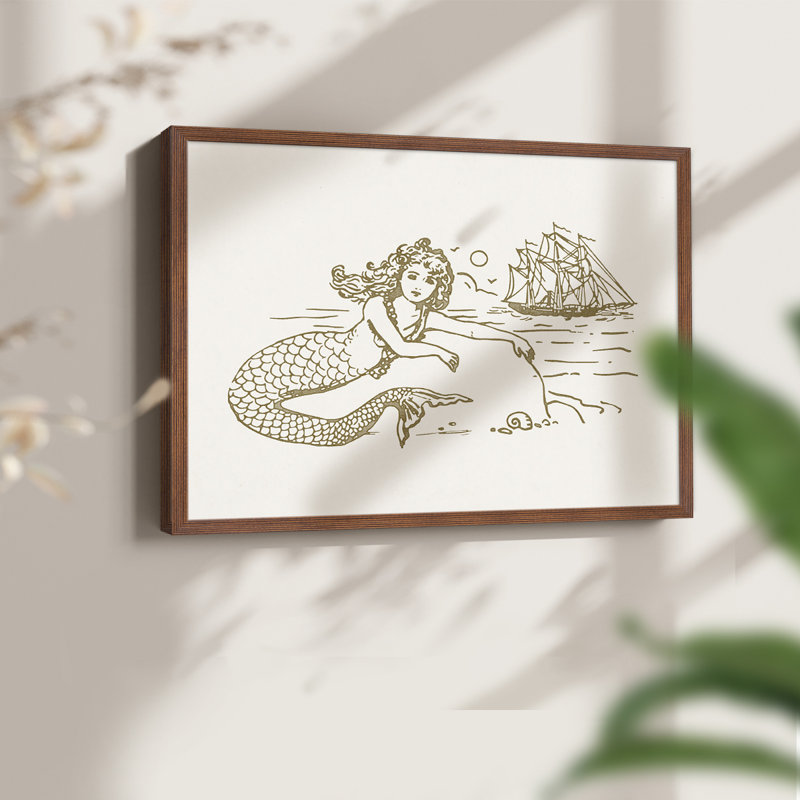 Sunning Mermaid I -Framed Print - Restickable, H 11 po x l 14 po, Noyer