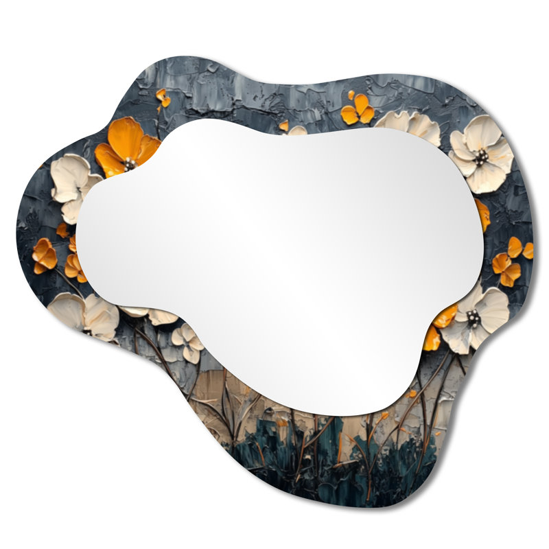 Désert de fleur de pensée en hiver I - miroir mural asymétrique Pansies, miroir de coiffeuse traditionnel, imprimé sur métal