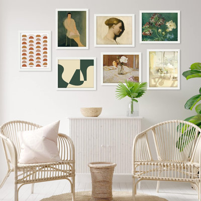 «Vintage Classic Retro Portrait Woman Abstract Geometric», reproduction encadrée sur papier, 7 pièces