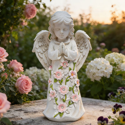 Ange solaire pour décoration de jardin: statues d'extérieur avec 7 lumières à DEL succulentes pour ornement de patio - Cadeaux pour maman