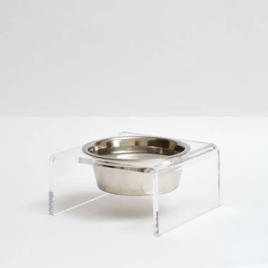Small Clear Acrylic Double Pet Bowl Feeder with Silver Bowls - polymdrn