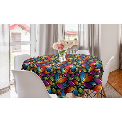 Ambesonne Floral Round Tablecloth, Colorful Flowers With Half Petals Pattern Rainbow Themed Design Vintage Inspiration, Circle Table Cloth Cover For D -  East Urban Home, 779585C4BB8D4E66A1B27711B820C5DD