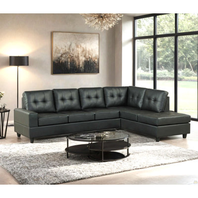Modern Upholstered Sectional Sofa With Reversible Chaise, Black, Large Seating, Supportive Foam Cushions, Durable Fabric, Living Room Furniture Couch For Home & Apartment