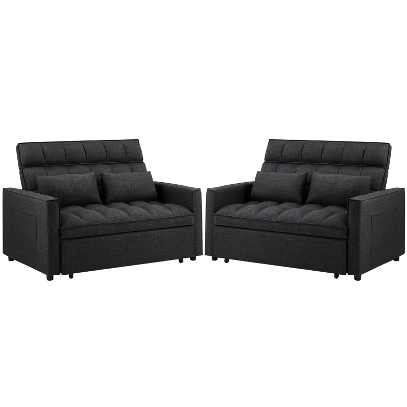 Turku 53" Wide Modern Upholstery Convertible Sleeper Sofa With Adjustable Backrest, Black