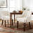 Linen Upholstered Dining Chair With Wooden Armrests And Curved Solid Wood Legs