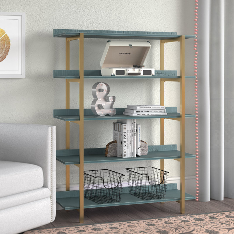 Auden 56.75"H 5-Tier Display Bookcase, Antique Blue