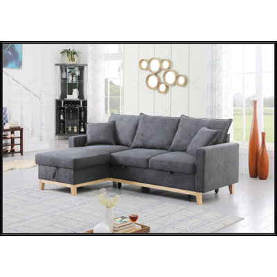 Canapé-lit modulaire réversible tissé gris foncé Cosimo 84,25 W avec rangement spacieux et lit gigogne confortable