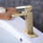Brushed Gold Waterfall Bathroom Faucet - Single Handle Deck Mounted. For Sinks. Stainless Steel. Pop Up Drain & Overflow. Controlled Water Flow. 1.2 Gpm. 9/16 In. . Size. 5.9 Spout Ht. 3.74 Reach.-125364276