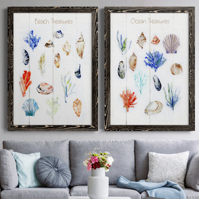 «Beach Treasures», ensemble de 2 peintures sur toile encadrées