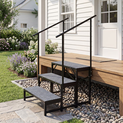 RV Steps, Heavy-Duty 3-Step Hot Tub Steps with 2 Handrail, RV Trailer Steps with Non-Slip Mats, Portable Ladder Stairs for RV, Pool, Camper, Trailer, Mobile Home, Porch