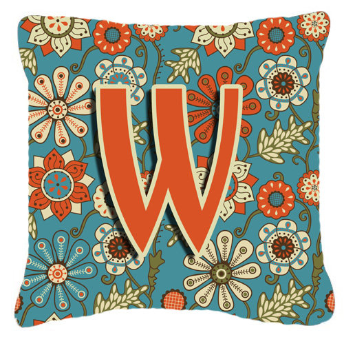 Lettre fleurs Monogram rétro intérieur/extérieur Throw Pillow, 14" H x 14" L x 4" D, W