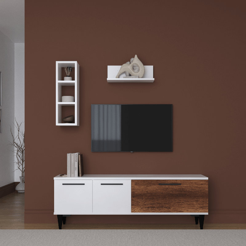 140 cm W TV Stand with 3 Cabinets for TVs up to 75", Manufactured Wood, Wood White/Baroque