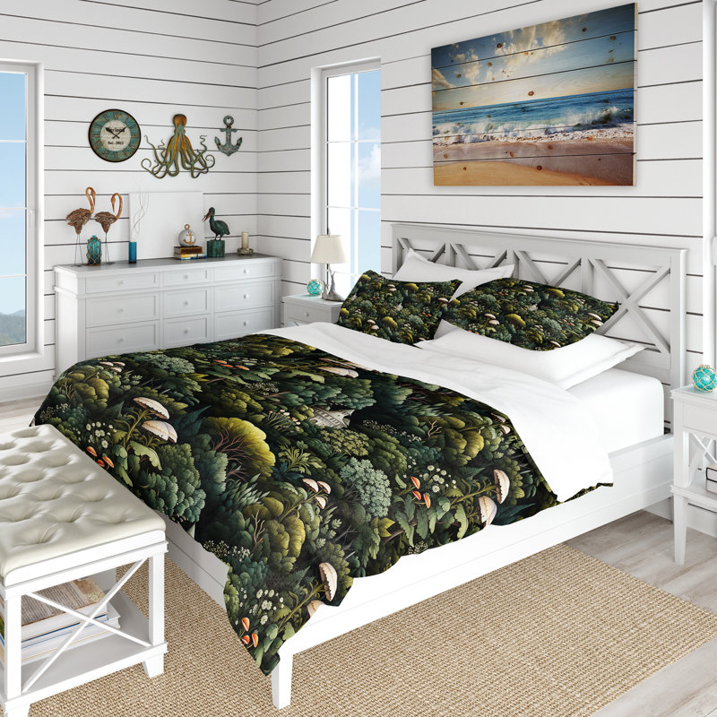 Forest Woods Moody Patterns - Botanical Duvet Cover Set - Microfiber Polyester, Queen Duvet Cover + 2 Standard Shams