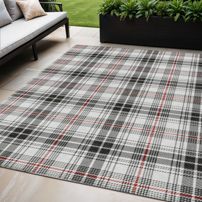 5' X 8' Black Plaid Washable Indoor Outdoor Area Rug