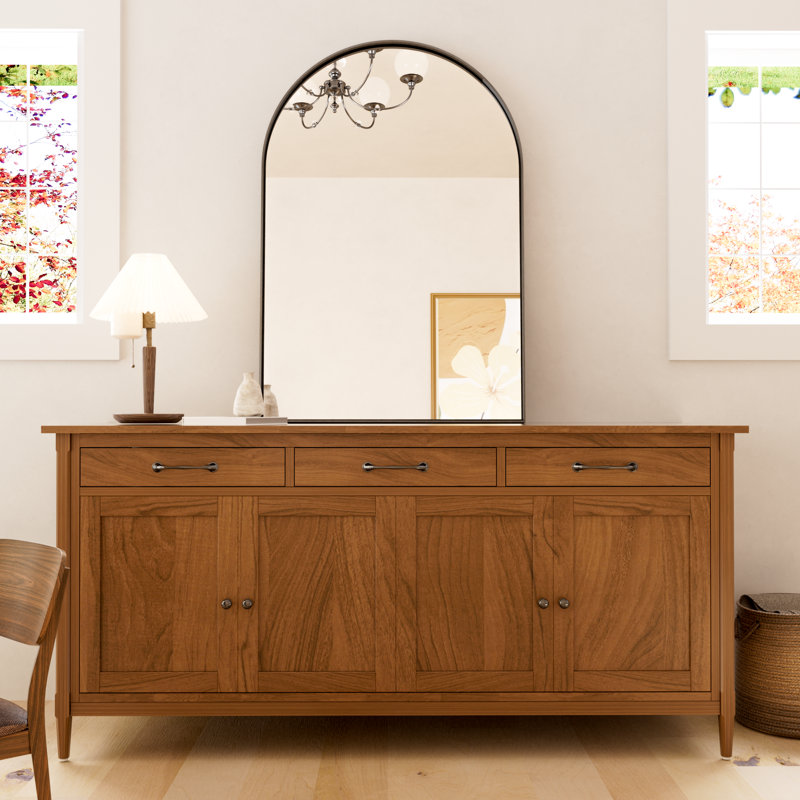 Plympton 24'' W Aluminum Frame Shatterproof Arch Wall Mirror , Matte Black, 36" x 24"