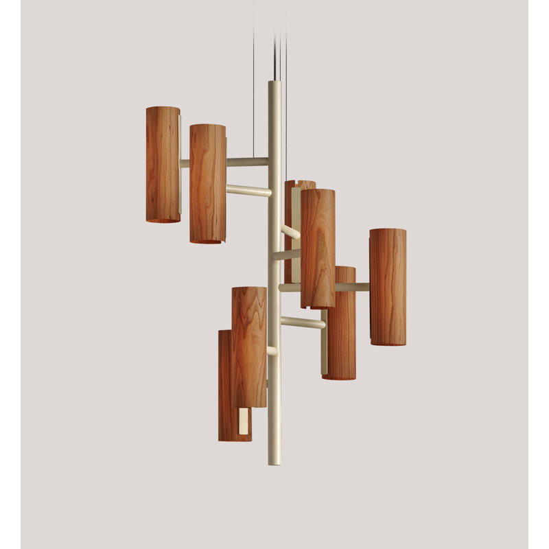 Note 8 - Light LED Chandelier, Matte Black, Natural Cherry