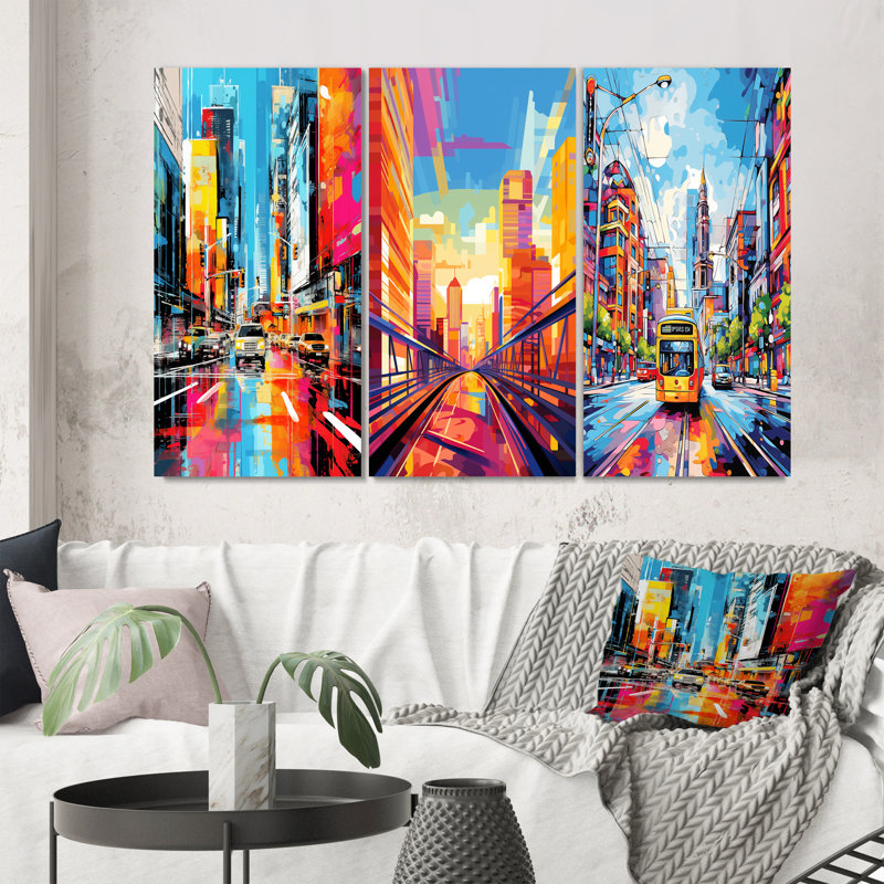 «City Berlin Popart», 3 pièces sur toile, Toile tendue, H 28 po x l 36 po