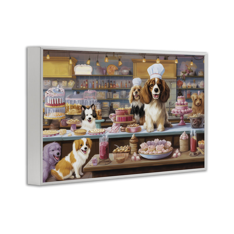 Art giclée Sweet Treats Pastry Dogs par Lazar Studio, Estampe numérique encadrée blanc bord de mer, H 12 po x l 18 po