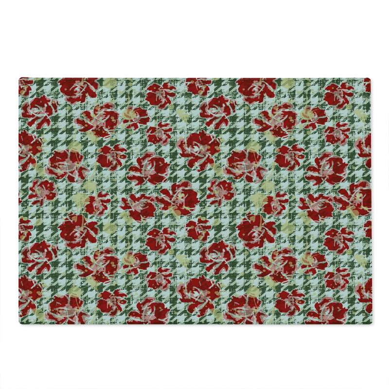 Ambesonne Floral Cutting Board Large Size Scottish Houndstooth Hunter Green Ruby