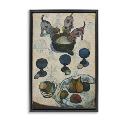 Toile flottante encadrée classique "Nature morte trois chiots" par one1000paintings