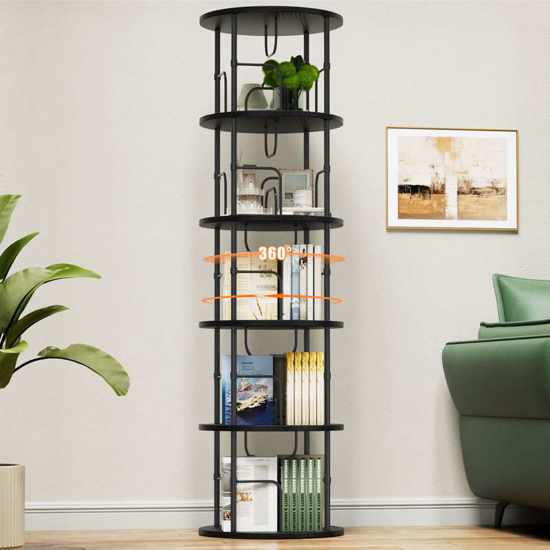 360° Rotating Bookcase, Storage And Display Spinning Corner Bookshelf For Home Office And Living Room, Black
