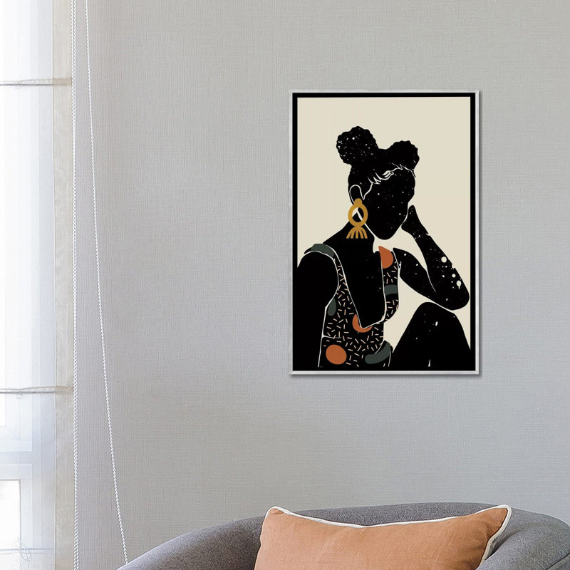 Black Hair VI - impression d'art graphique, H 26 po x l 18 po x 1,5 po, Toile avec cadre argenté, Aucun mat