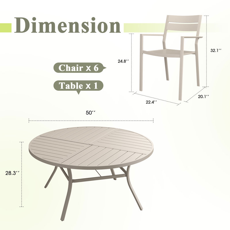 6-Person Round Patio Dining Set With Stackable Chairs, Sandshell