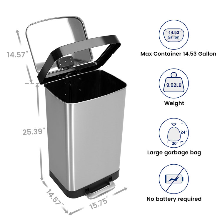 Rectangular Stainless Steel 13 Gallon Step-On Trash Can Innovaze