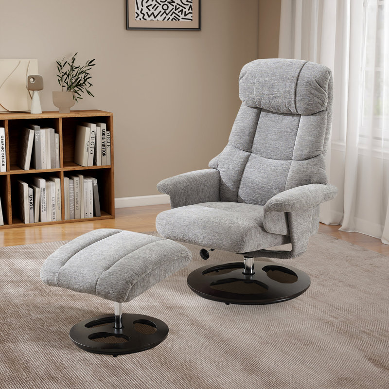 Fauteuil inclinable pivotant rembourré avec repose-pieds, Gris, Noir