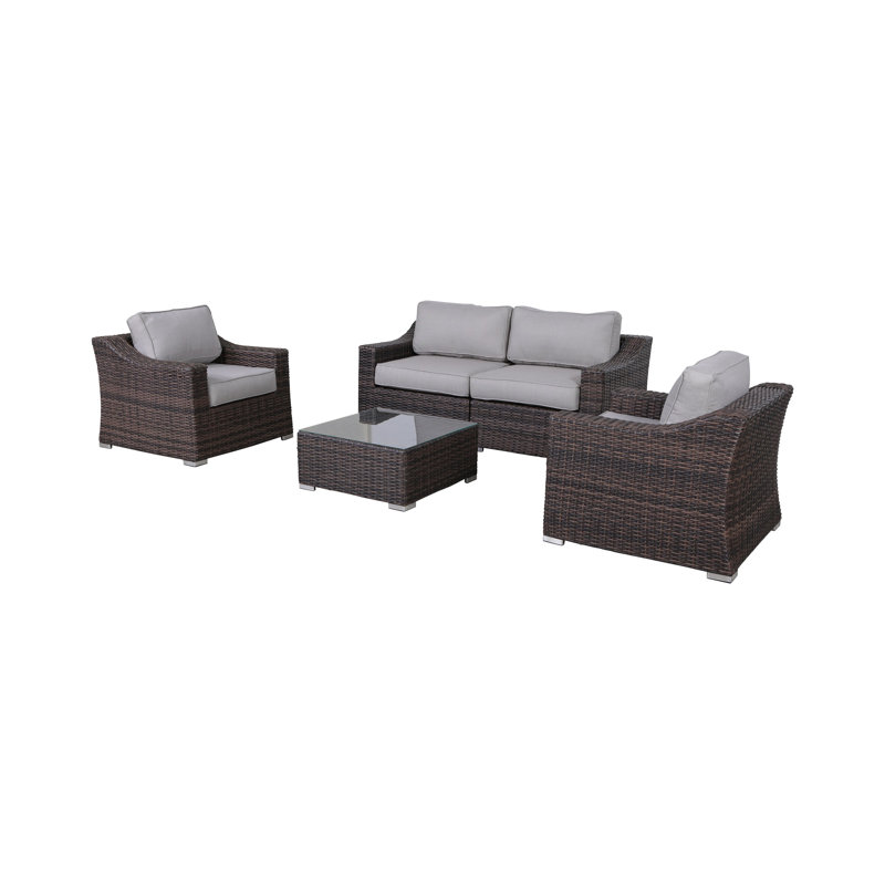 Ensemble de conversation modulaire en rotin 5 pièces avec coussins Biles