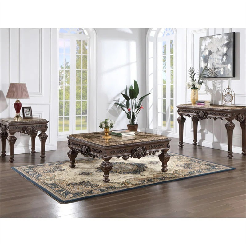 Console traditionnelle en bois massif avec plateau en marbre