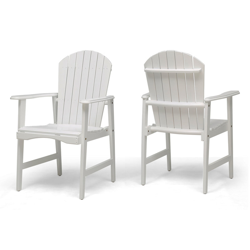 Chaises de salle à manger d'extérieur en bois d'acacia résistant aux intempéries (ensemble de 2), finition blanche, Blanc