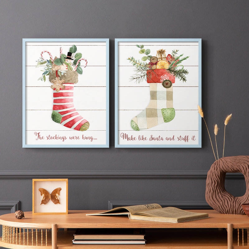Comfy Cozy Stocking III - reproduction encadrée de qualité supérieure - prête à être accrochée - aucun clou requis - aucun clou requis