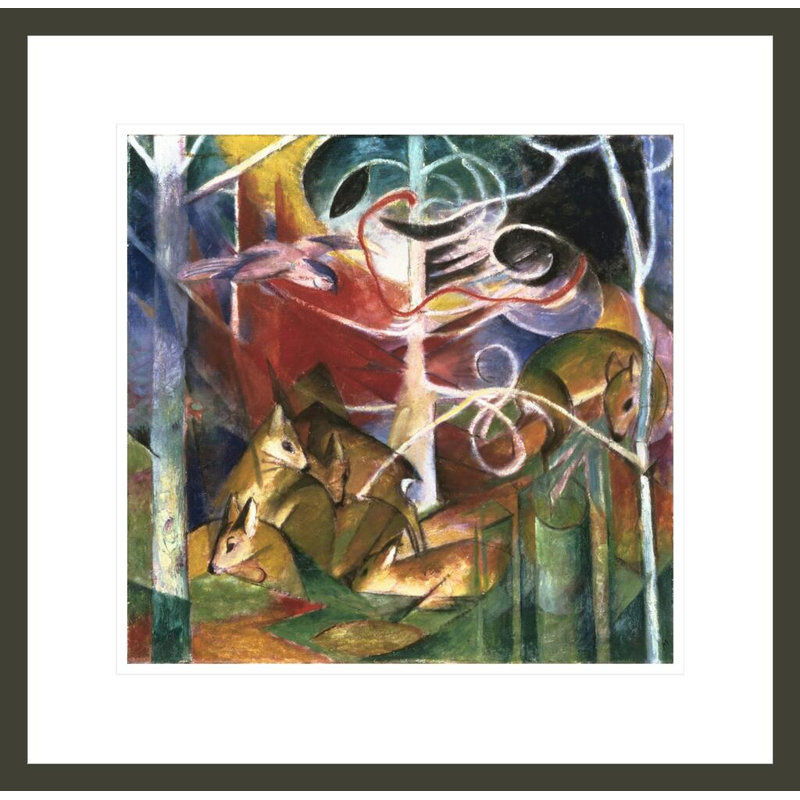 «Deer in the Forest I» par Franz Marc - Reproduction giclée encadrée, H 17,75 po x l 18,14 po