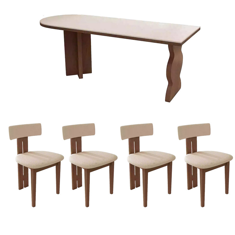 Table de salle à manger et chaise de style antique en demi-cercle, Brun, H 29,5 po x L 62,9 po x l 31,4 po