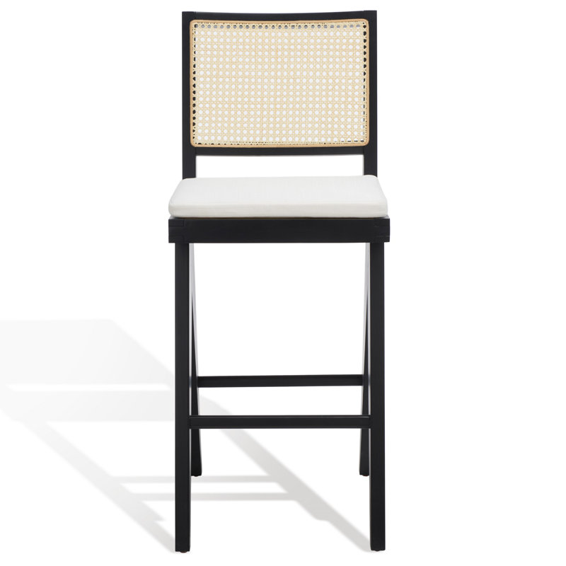 Colette Rattan Barstool, Black/Natural, Bar Stool (28.7" Seat Height)