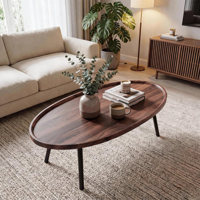 Ensemble de tables basses ovales gigognes, table basse en bois de 47 po pour le salon - Conception empilable peu encombrante - Petite table d'appoint ovale, style moderne
"