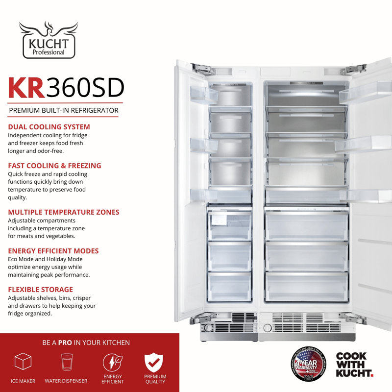 Kucht 47.5'' W Built-in Side By Side Refrigerator