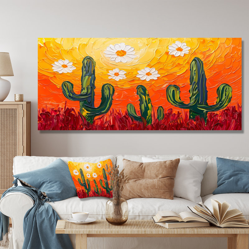 Joshua Tree Cactus Sunset Hues - Floral Metal Wall Decor, Floral Cactus Metal Print, 28" H x 60" W x 0.84" D