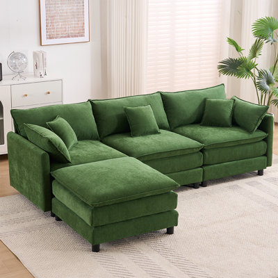 Canapé modulaire en forme de L en forme de nuage, canapé à assise profonde vert de 4 places avec repose-pieds et coussin 101,18 po, mobilier rembourré moderne pour le salon, la chambre à coucher et l’appartement