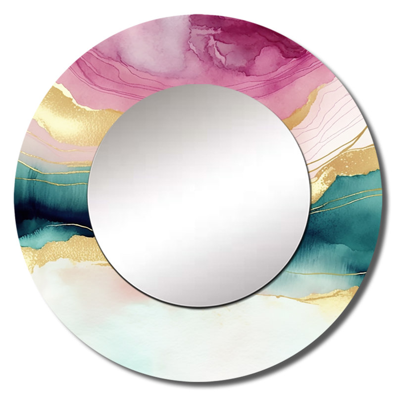 Pressoir abstrait Geode Marble Waves Pink III - miroir mural décoratif moderne, 23 po x 23 po