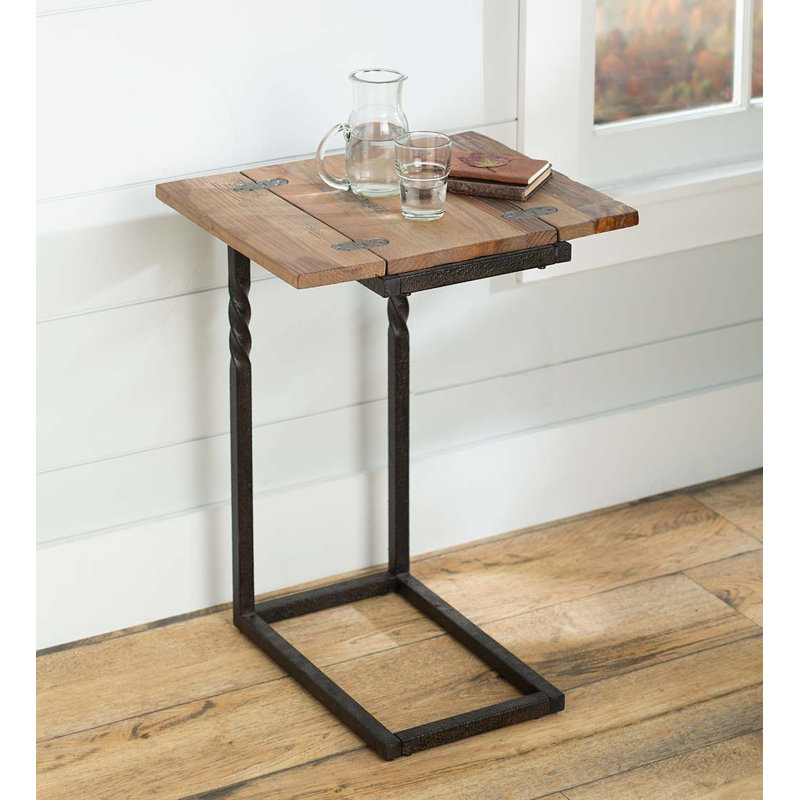 Table gigogne rustique avec feuilles dépliantes en bois et métal
