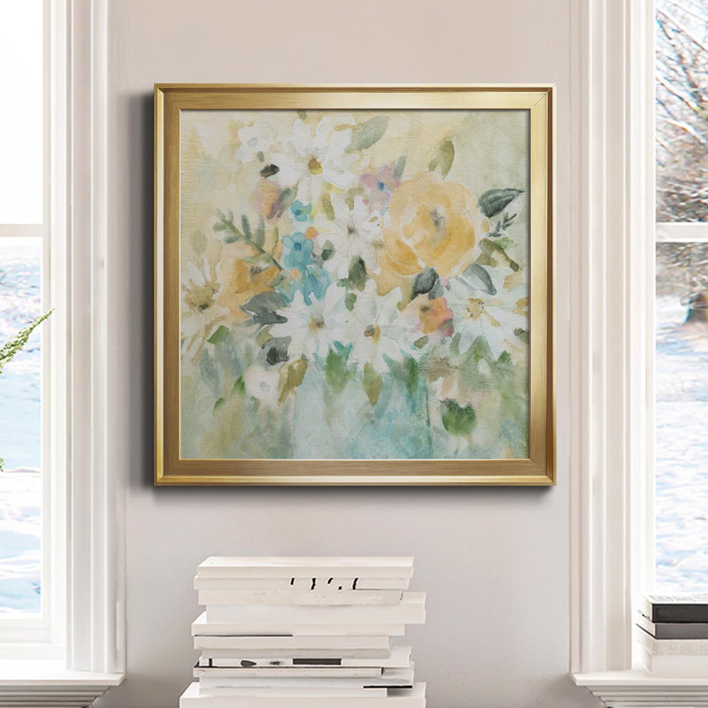 Daisy Ensemble - Peinture sur toile encadrée, Cadre doré, H 34,5 po x l 34,5 po x P 1,5 po