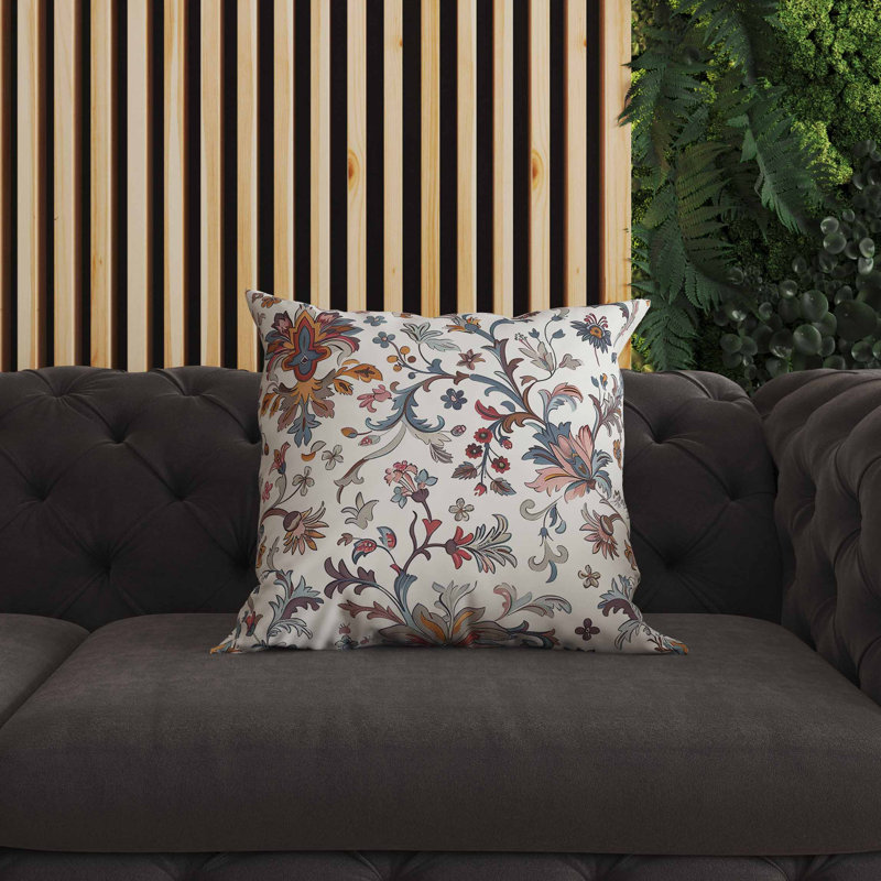 Coussin floral intérieur / extérieur Naqash, Carré 20 po