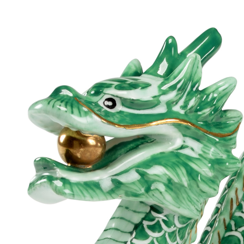 Dragon Figurine, 6.5" H x 9" W x 4" D, Green/White