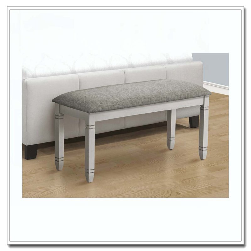 Bench, 41" Rectangular, Kitchen, Dining Room, Entryway, Bedroom, Upholstered, Wood, Grey Solid Wood, Grey Fabric, Transitional